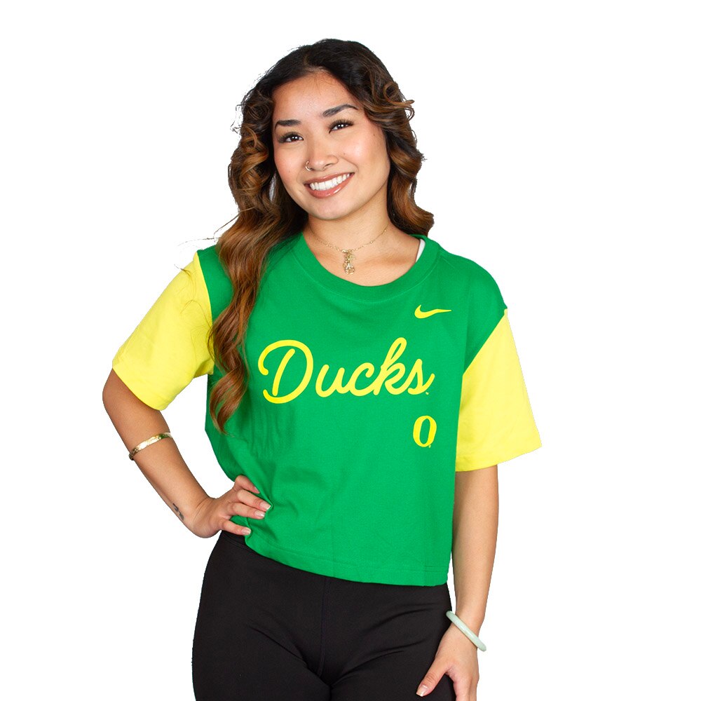 売れ筋商品|||ファナティクス カットソー トップス レディース Nike Women's White Oregon Ducks Colorblock Fleece Oversized Copped Pullover Sweatshirt White Women's Nike